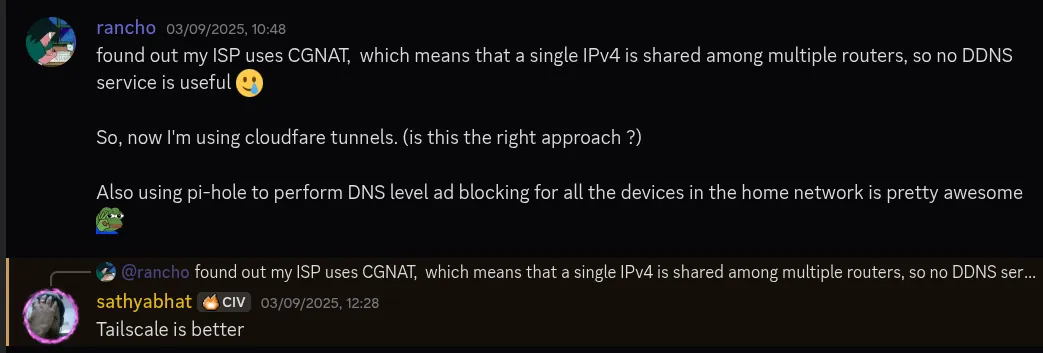 Discord conversation about Tailscale